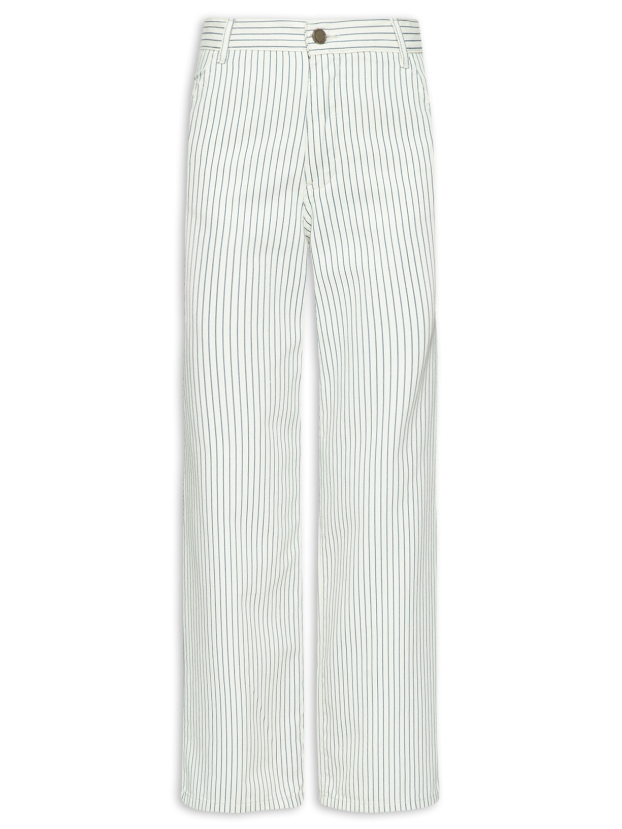 Calça Feminina Sarja Estampa Listra Azul Luar - Branco