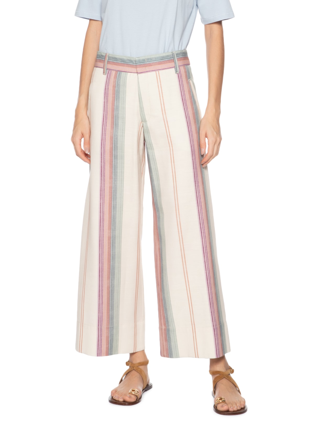 Calça Feminina Sarja Estampa Listra Coloris Bege Maria Filó