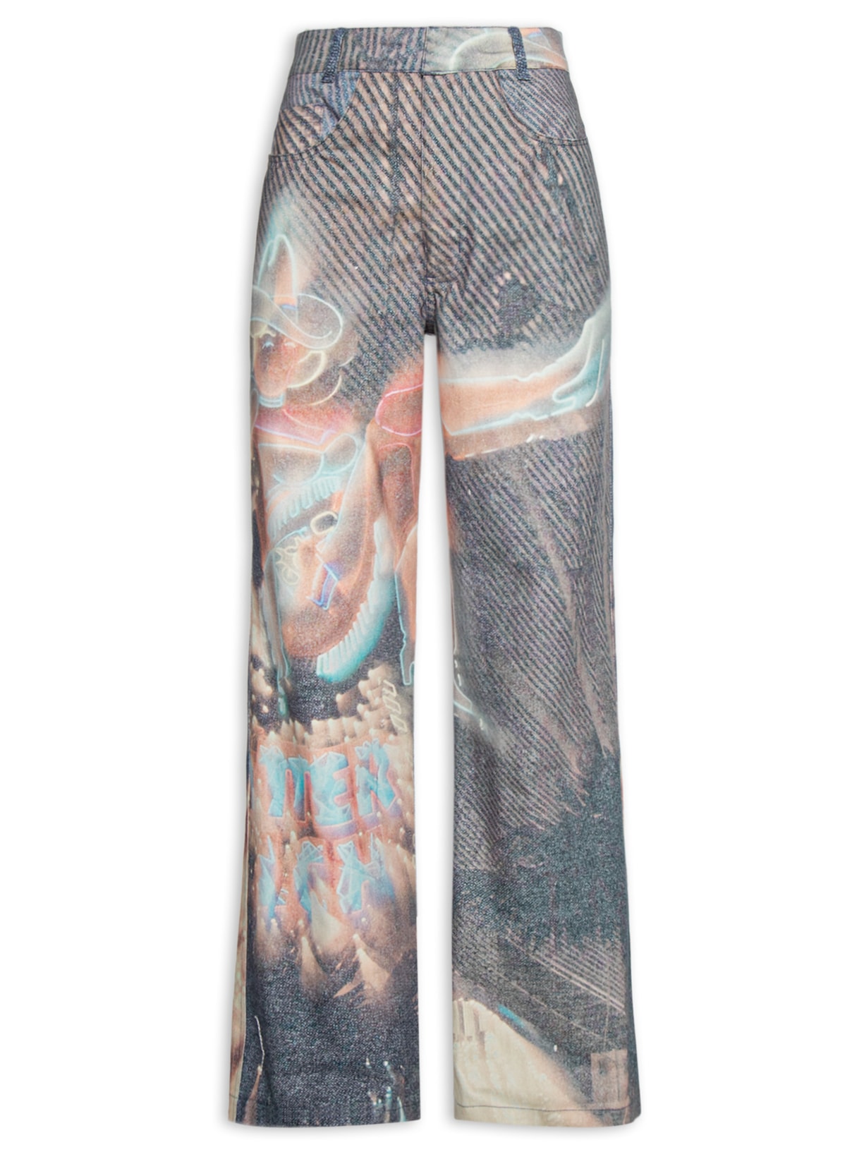 Calça Feminina Sarja Estampada - Azul