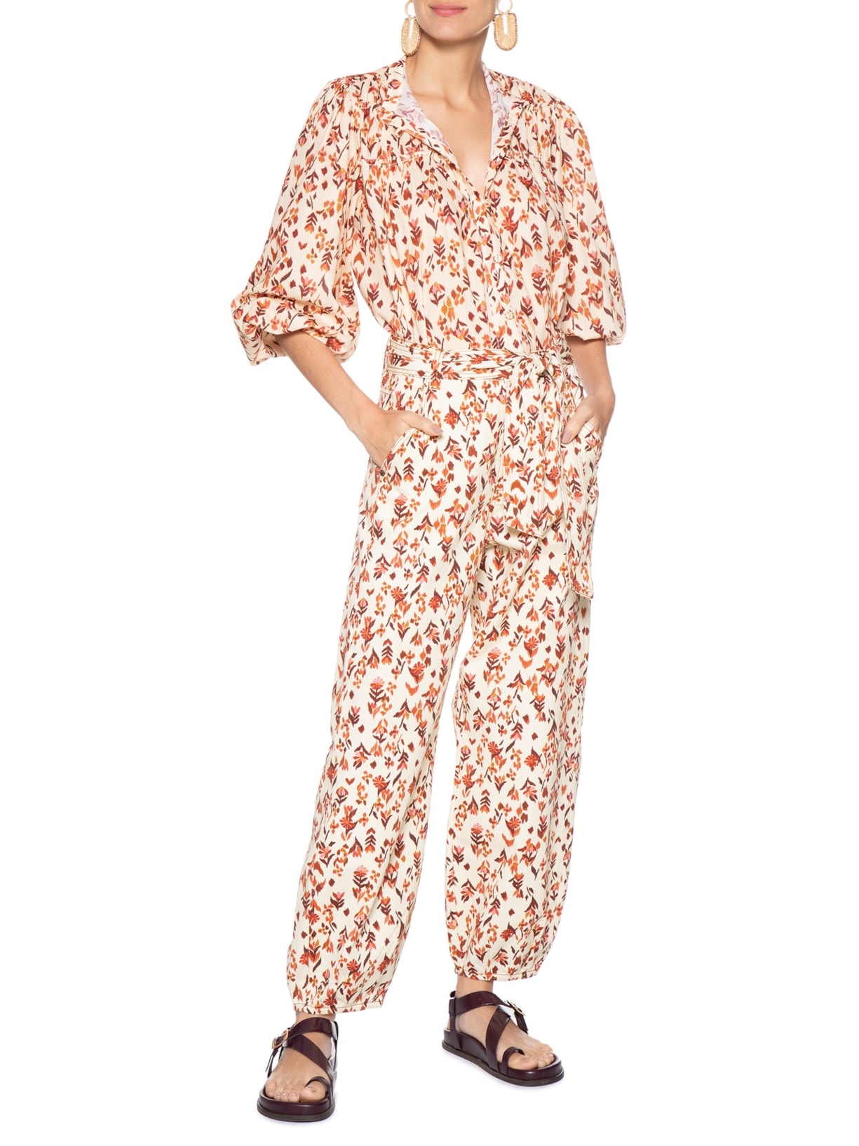 Calça Feminina Sarja Faixa Estampa Jardim Kat Amarelo Dress To