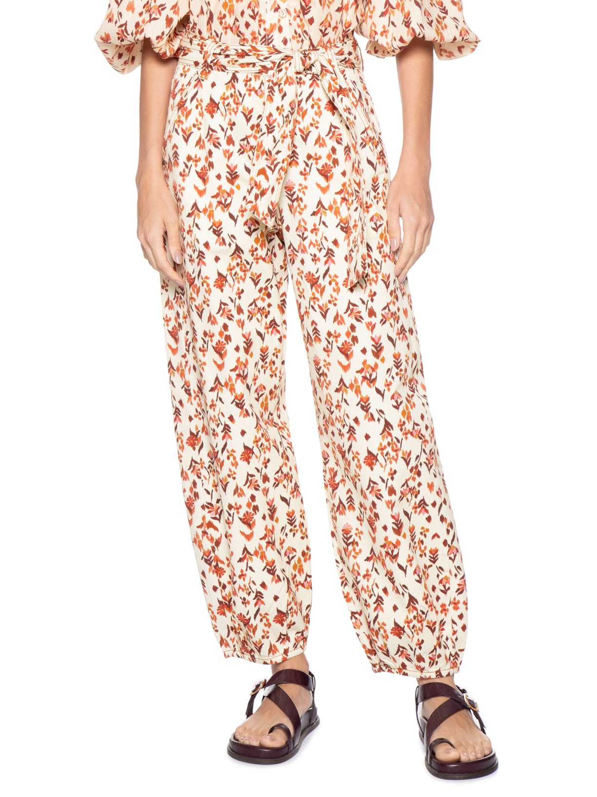 Calça Feminina Sarja Faixa Estampa Jardim Kat Amarelo Dress To