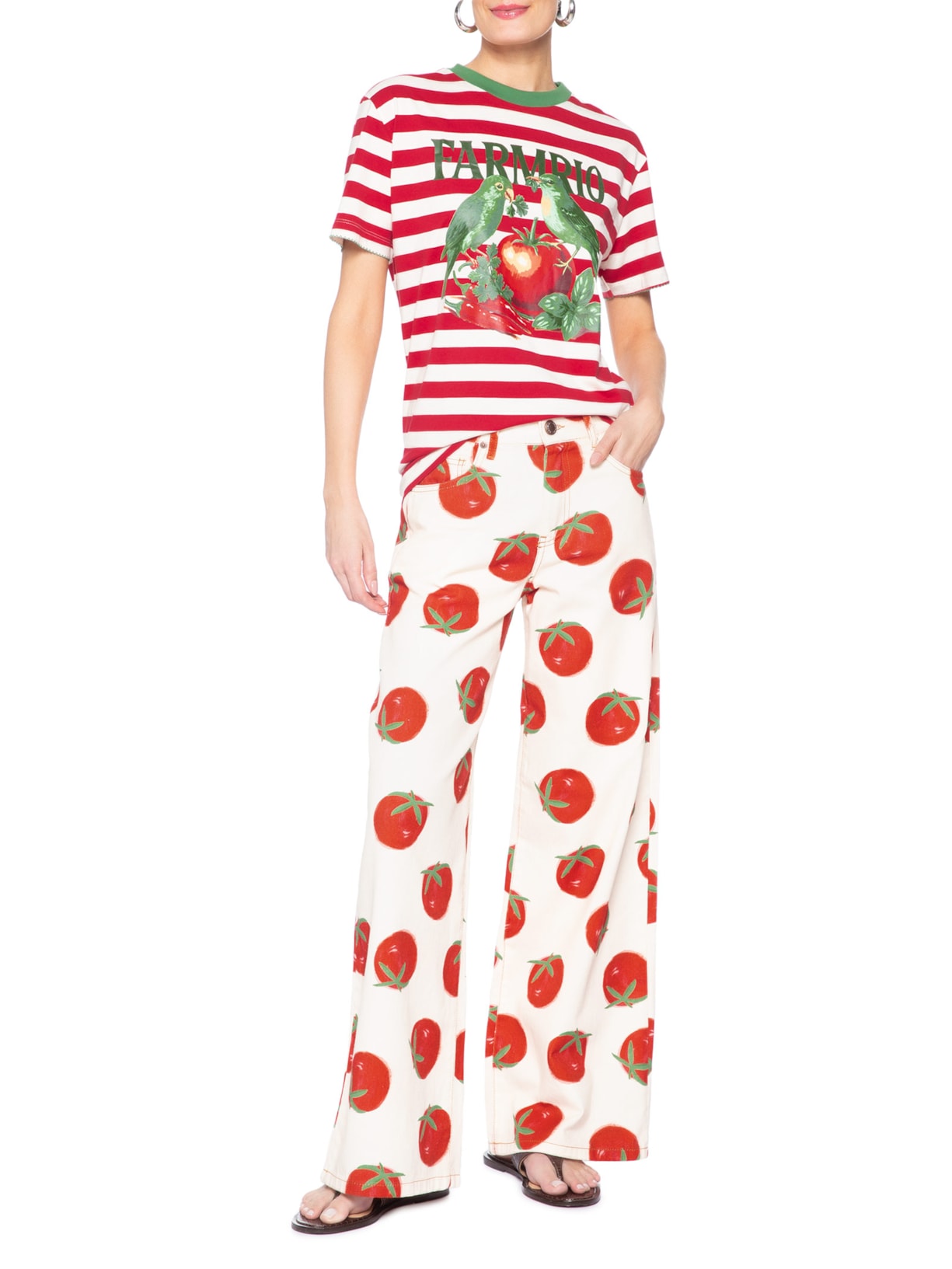 Calça Feminina Sarja Faver Tomatinhos Vermelho Farm