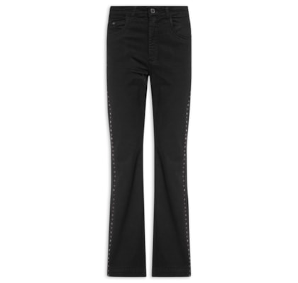 Calça Feminina Sarja Flare Lateral Tachas - Preto