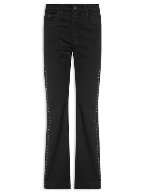 Calça Feminina Sarja Flare Lateral Tachas - Preto