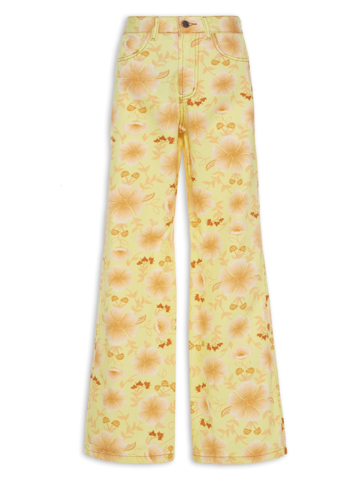 Calça Feminina Sarja Floral Veraneio - Amarelo