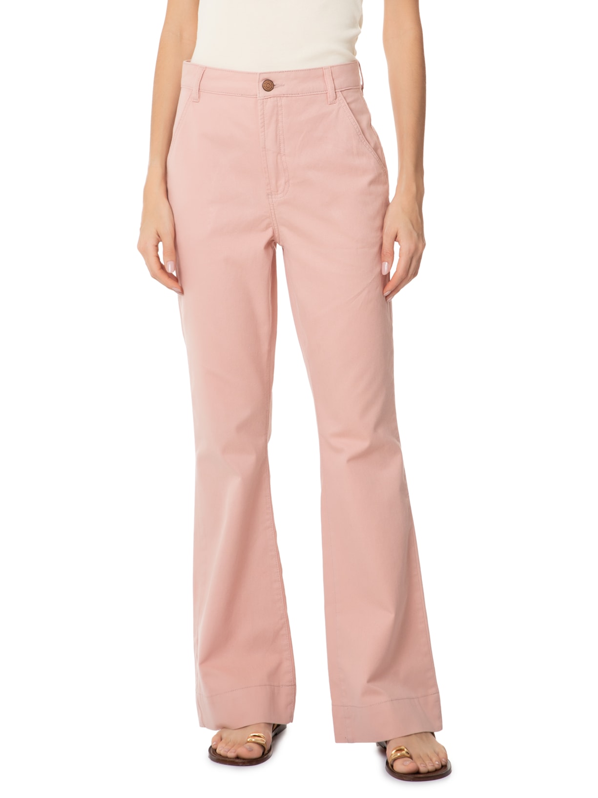  Calça Feminina Sarja Fluída Color Rosa Dress To