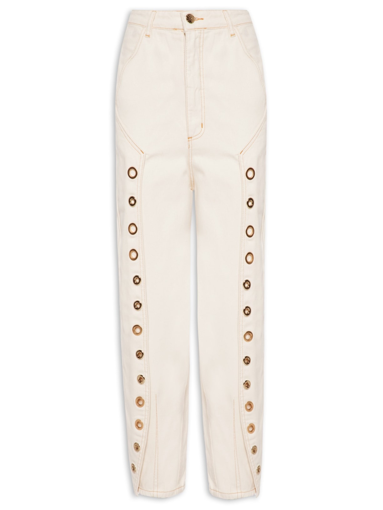 Calça Feminina Sarja Ilhos - Off White