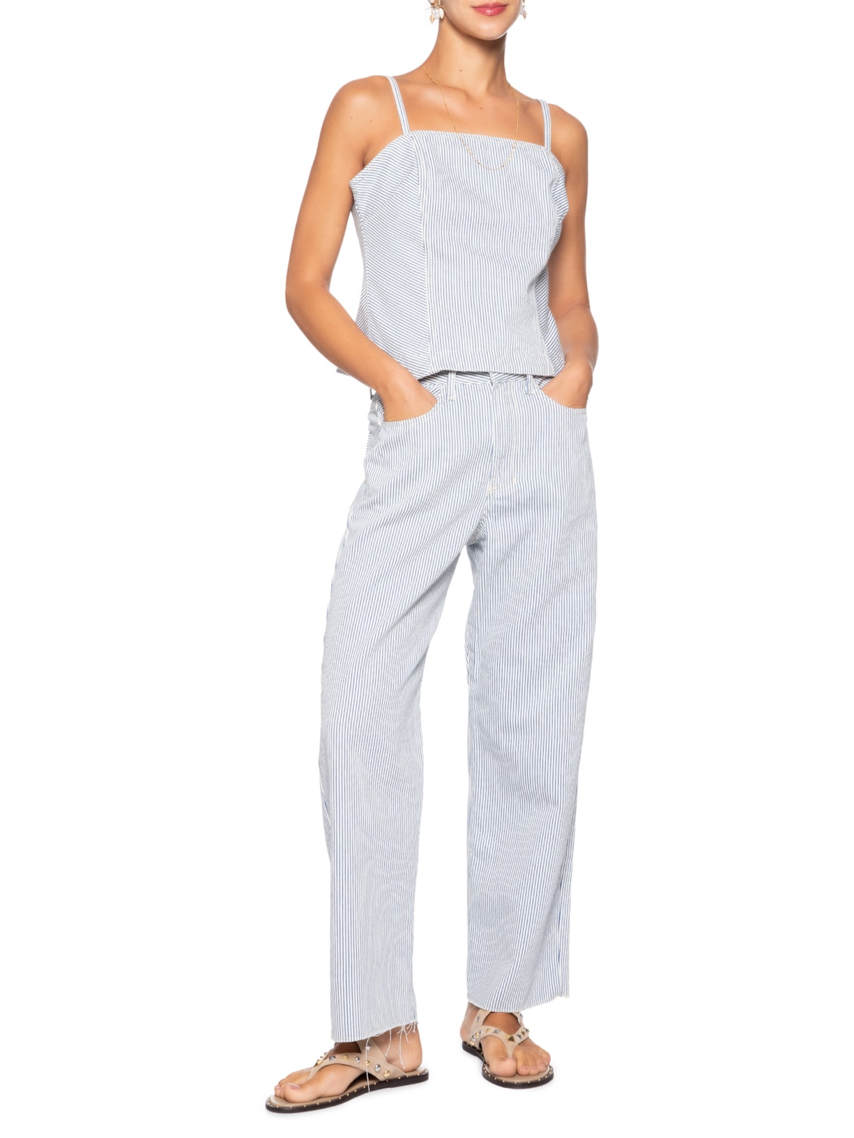 Calça Feminina Sarja Listra Denim Reta Azul Dress To