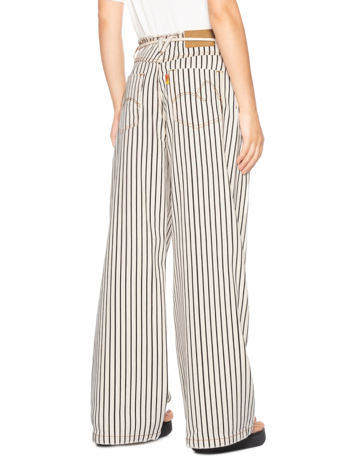 Calça Feminina Sarja Listrada Branco Farm