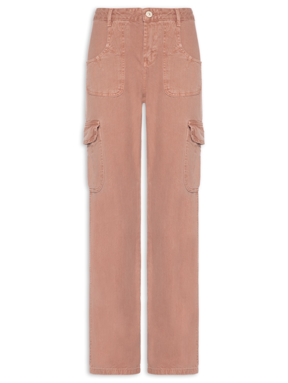 Calça Feminina Sarja Low Rise Cargo Com Pregas Rosa Animale Jeans