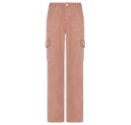 Calça Feminina Sarja Low Rise Cargo Com Pregas - Rosa