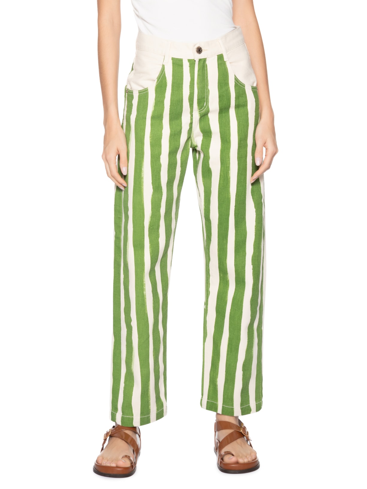 Calça Feminina Sarja Nipper Estampa Listras Verde Animale Jeans