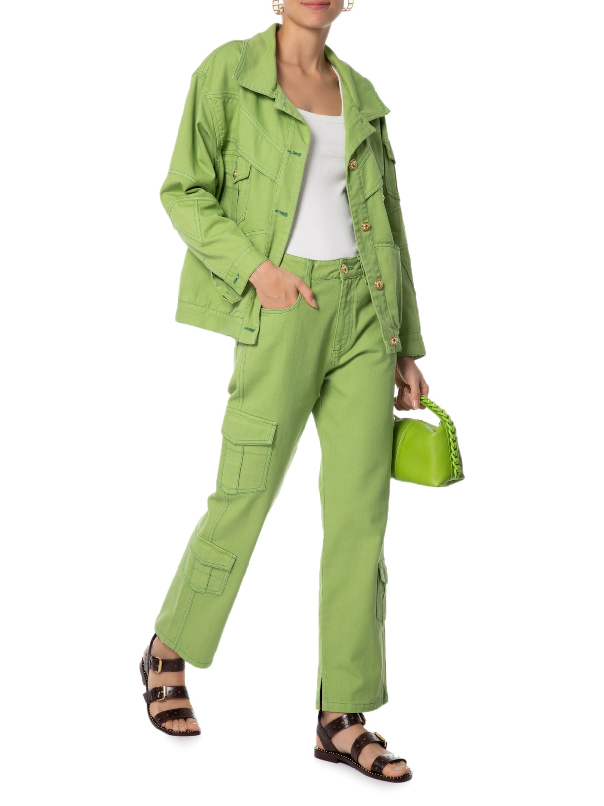 Calça Feminina Sarja Olivia I23 Verde Mixed