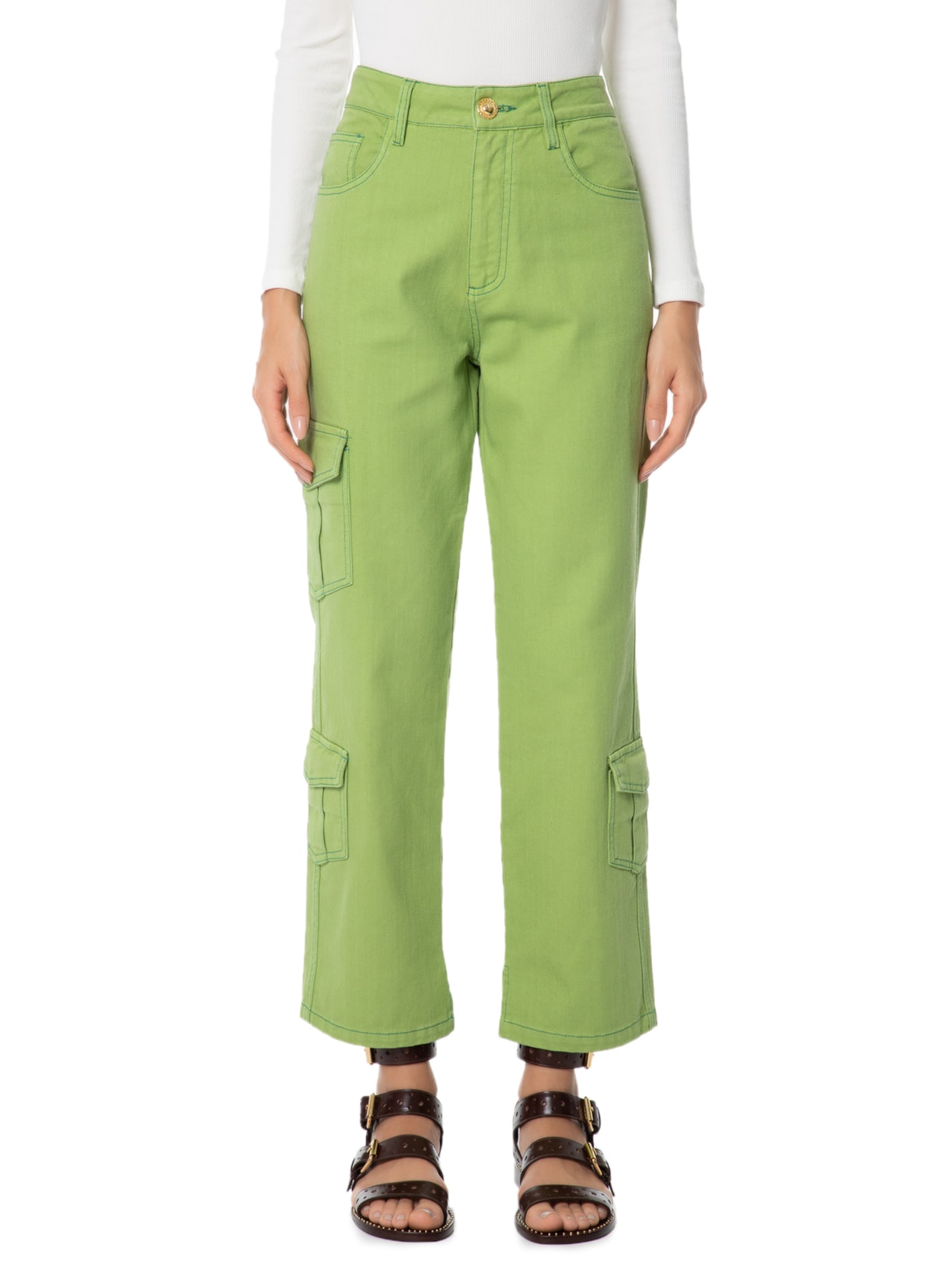 Calça Feminina Sarja Olivia I23 Verde Mixed