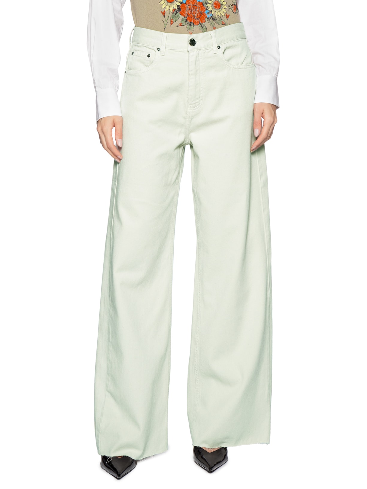 Calça Feminina Sarja Pantalona Barra A Fio Cinza Animale Jeans