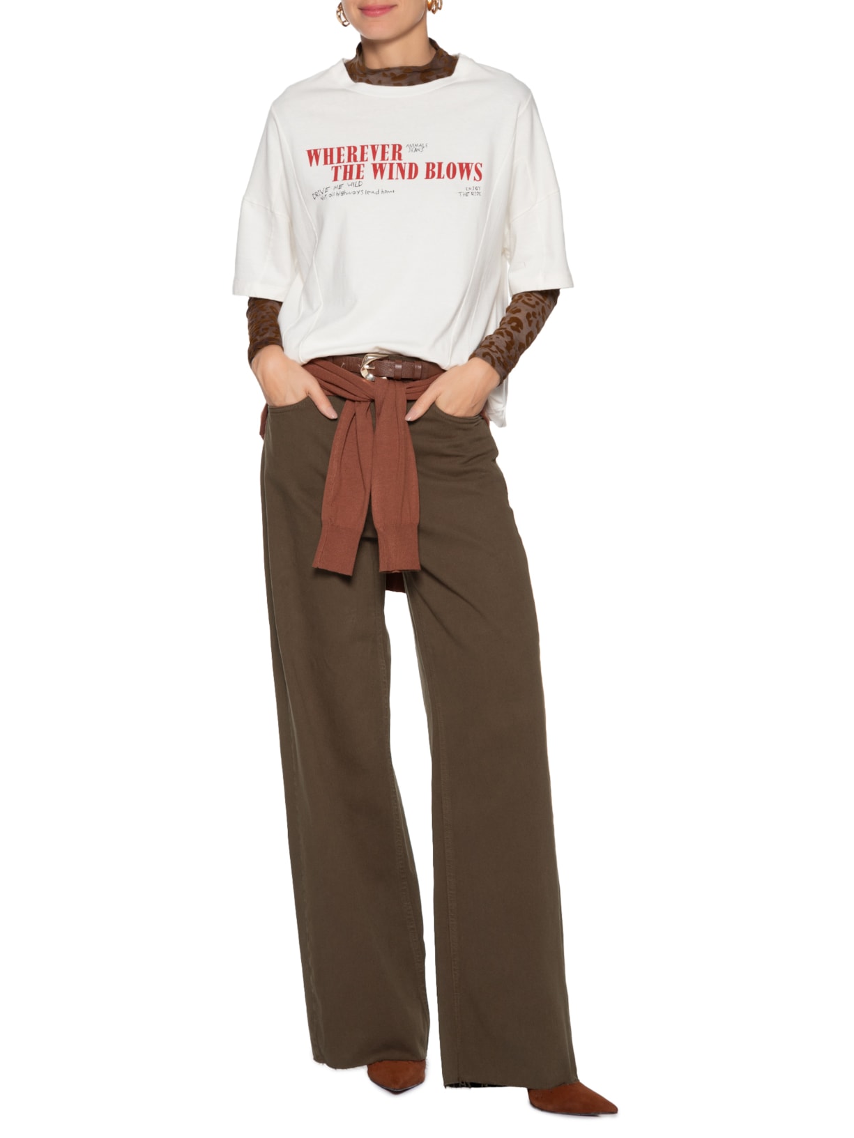 Calça Feminina Sarja Pantalona Barra A Fio - Marrom by ANIMALE JEANS