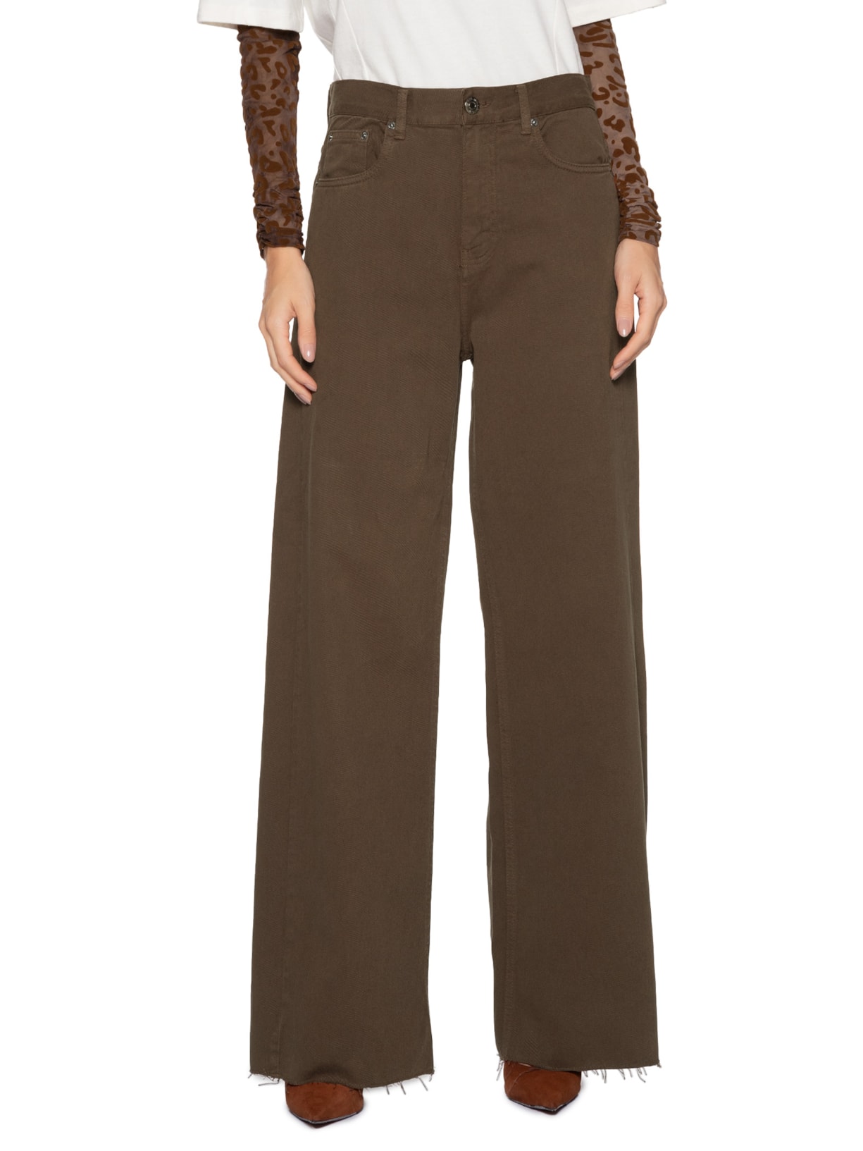 Calça Feminina Sarja Pantalona Barra A Fio - Marrom by ANIMALE JEANS