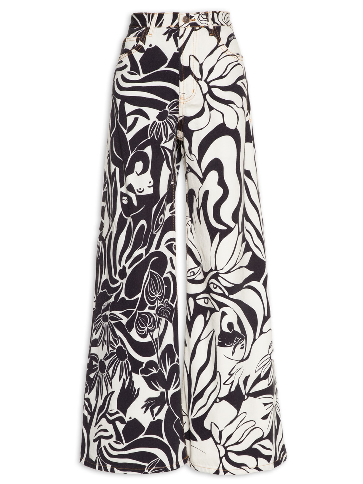 Calça Feminina Sarja Patch jardim Surreal - Preto