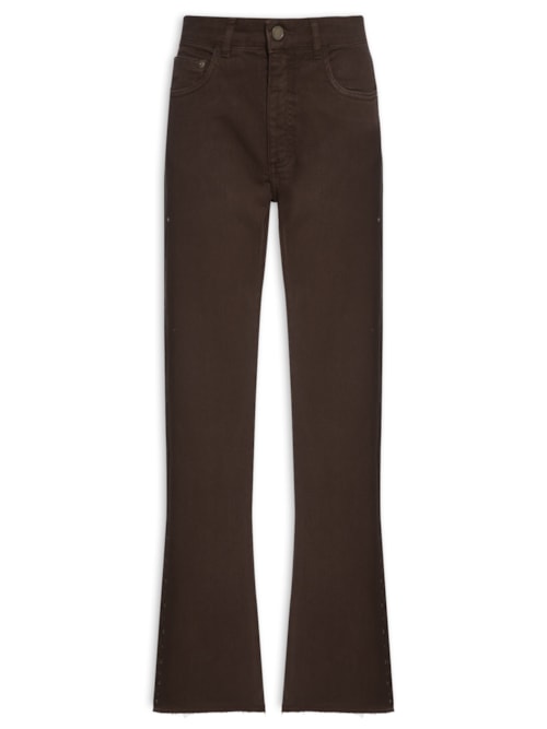 Calça Feminina Sarja Reta Cropped Lateral Tacha - Marrom