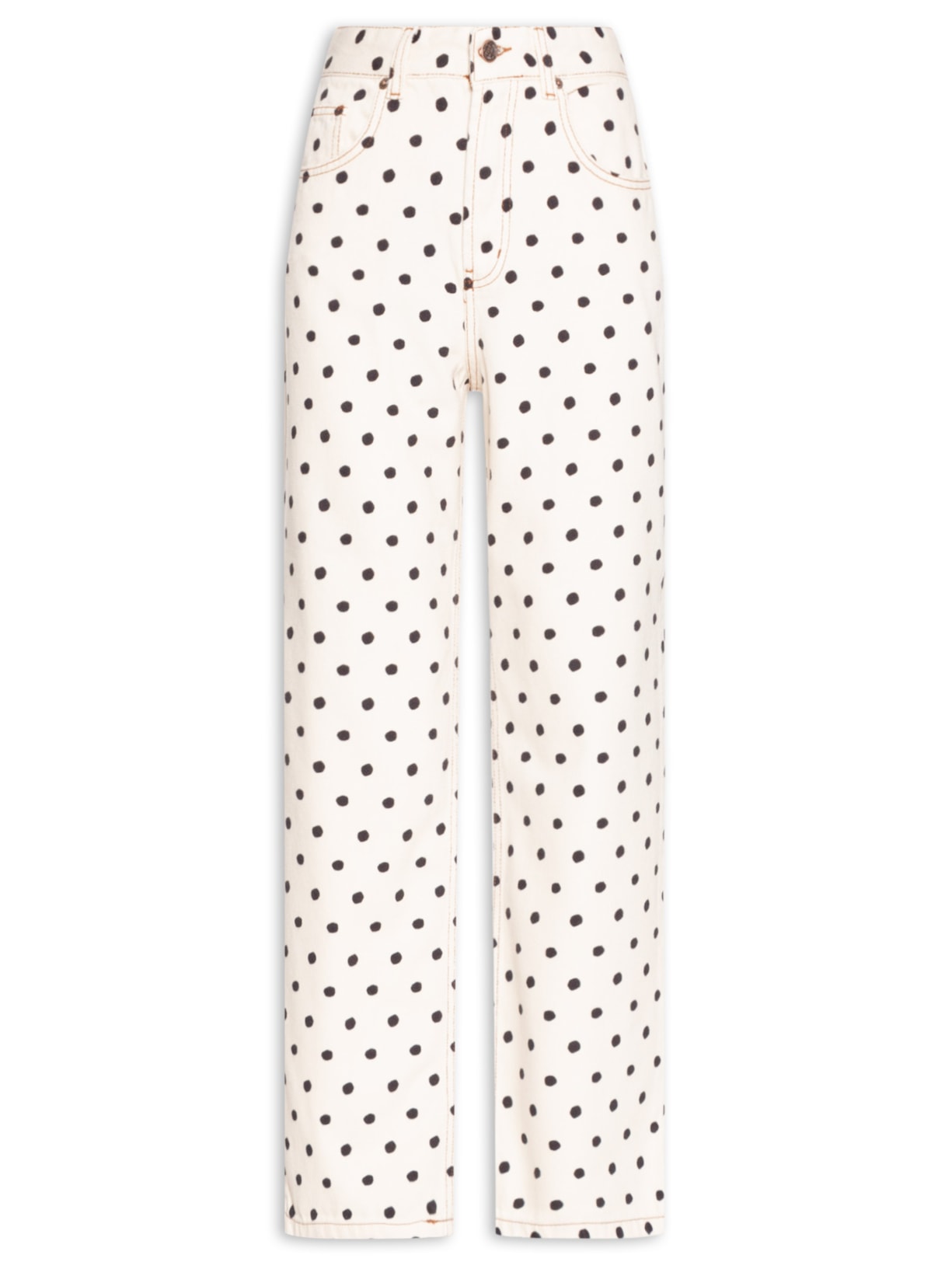 Calça Feminina Sarja Reta Poá - Off White