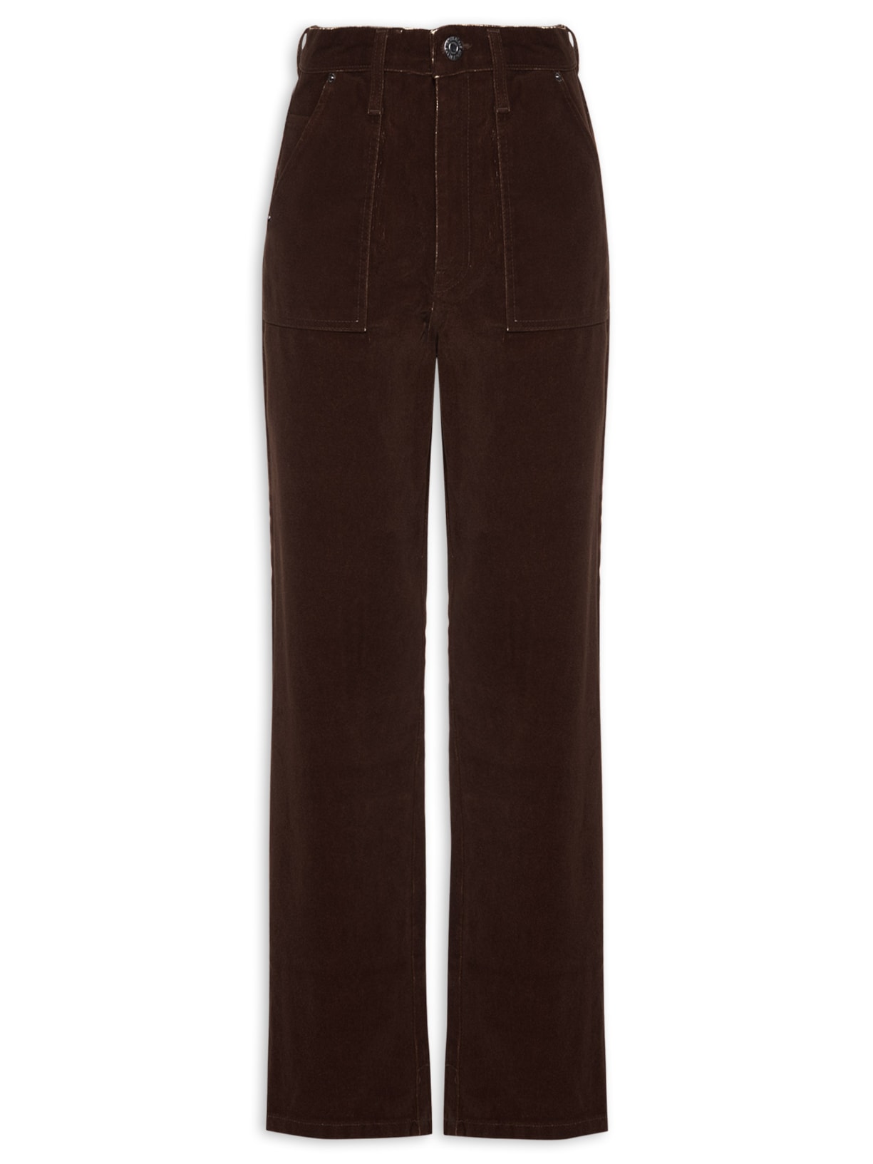 Calça Feminina Sarja Reta Rock Flocked Velvet - Marrom