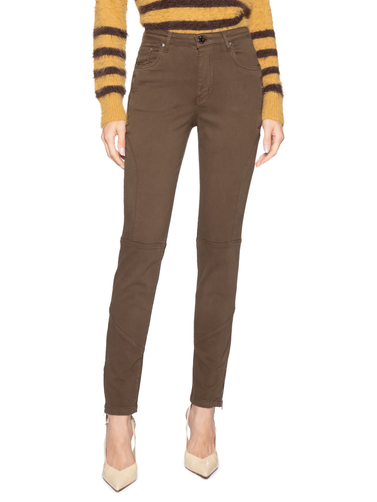 Calça Feminina Sarja Skinny Basic High Premium Marrom Animale Jeans