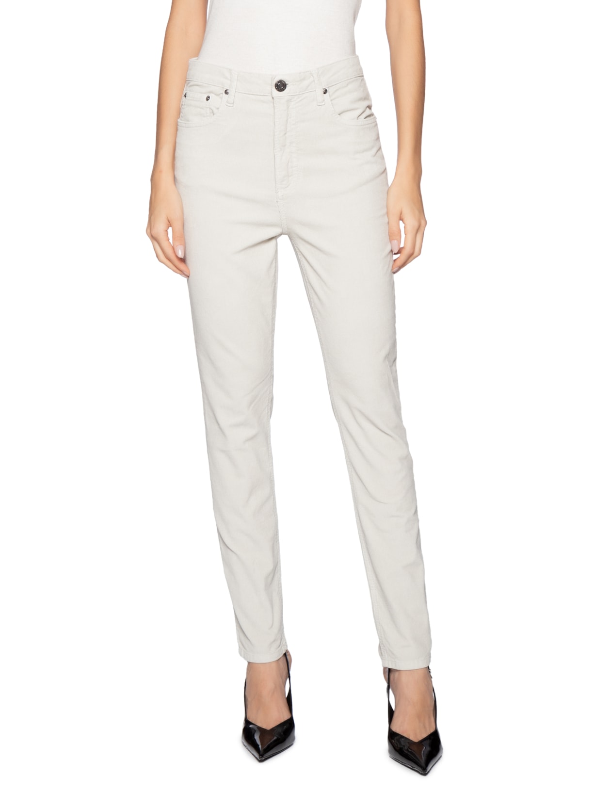 Calça Feminina Sarja Skinny Basic High Veludo Cinza Animale Jeans