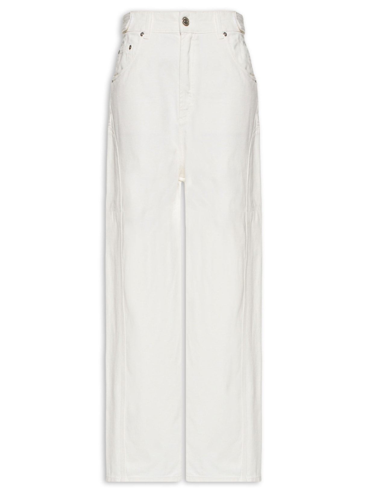 Calça Feminina Sarja Slouchy Com Recortes Branco Animale Jeans