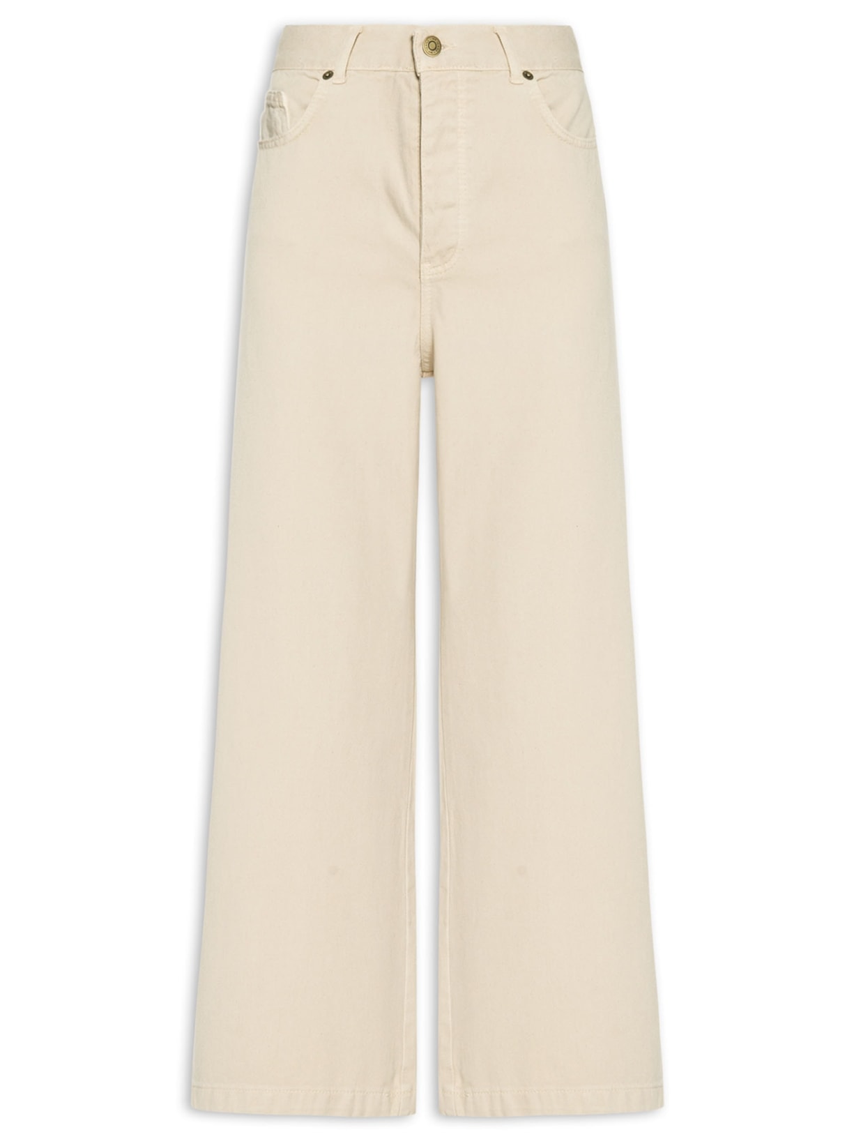 Calça Feminina Sarja Wide Cintura Alta Bege Maria Filó