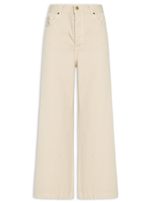 Calça Feminina Sarja Wide Cintura Alta - Bege