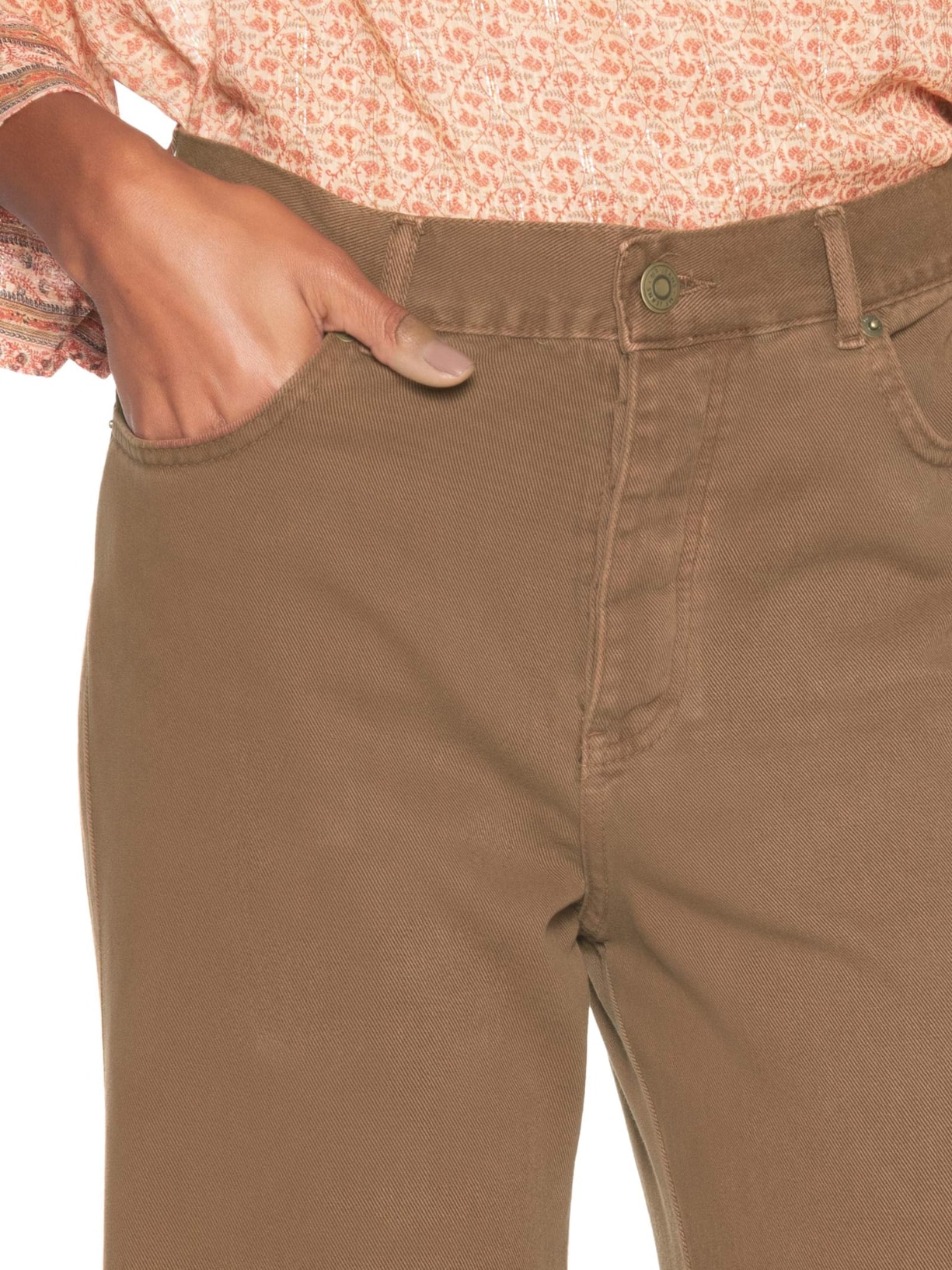 Calça Feminina Sarja Wide Cintura Alta Marrom Maria Filó