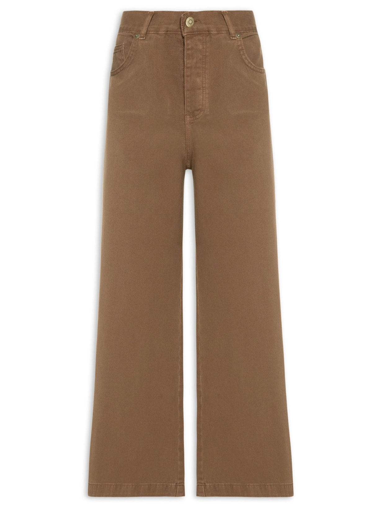 Calça Feminina Sarja Wide Cintura Alta Marrom Maria Filó