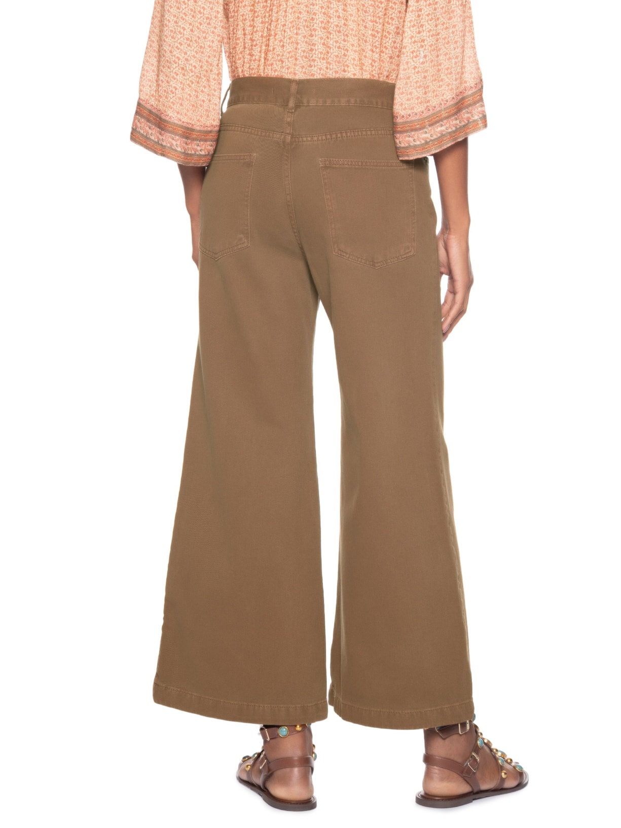 Calça Feminina Sarja Wide Cintura Alta Marrom Maria Filó