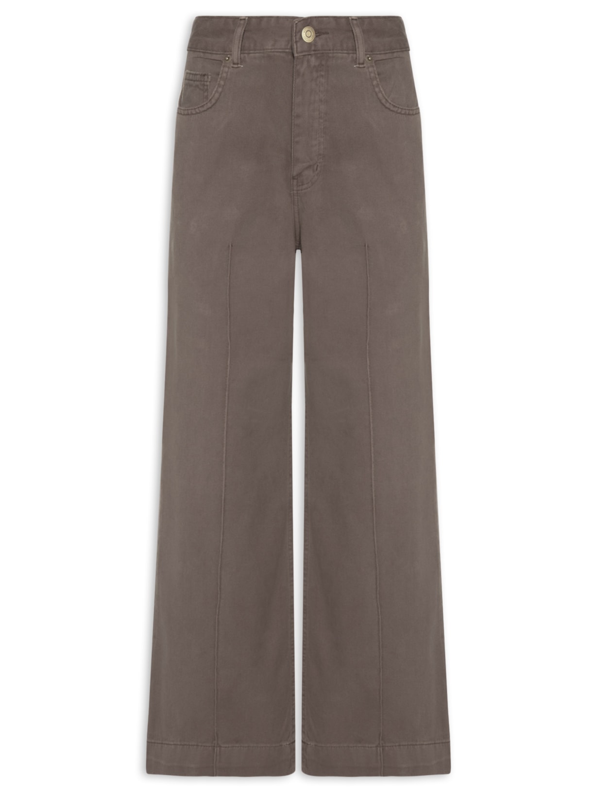 Calça Feminina Sarja Wide Estonada Nervura Marrom Maria Filó