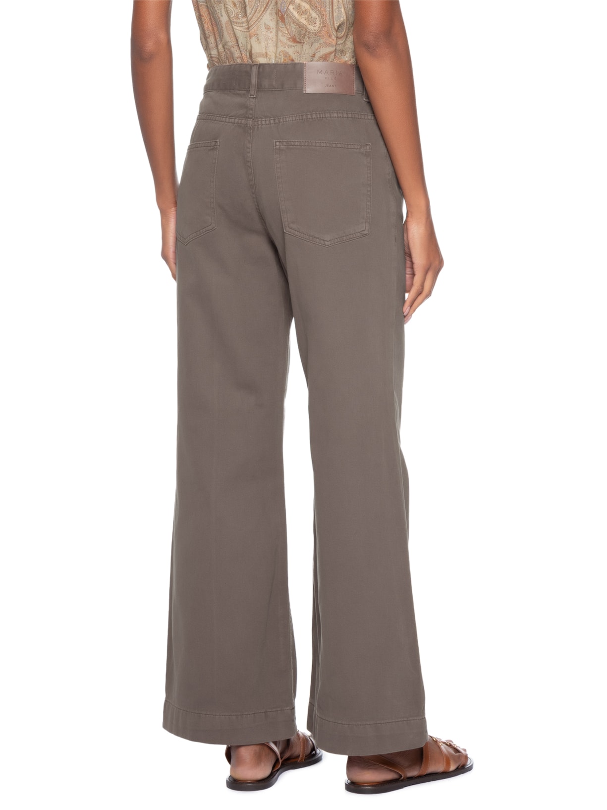 Calça Feminina Sarja Wide Estonada Nervura Marrom Maria Filó