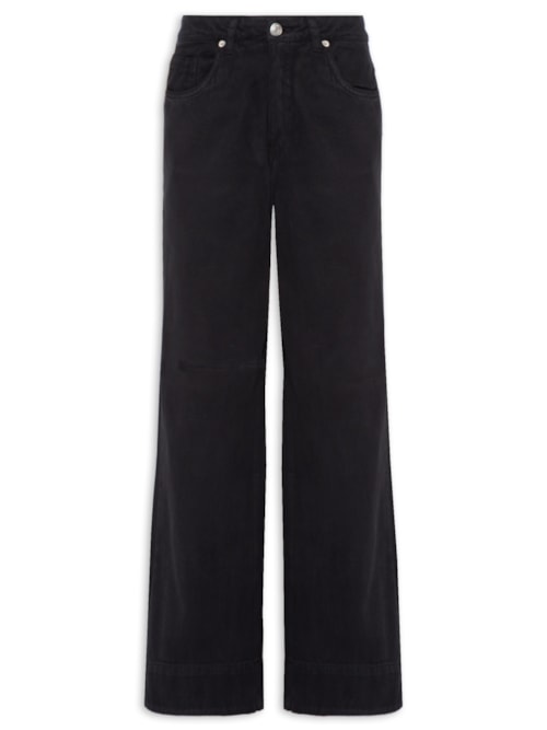 Calça Feminina Sarja Wide Leg Barra Larga - Preto