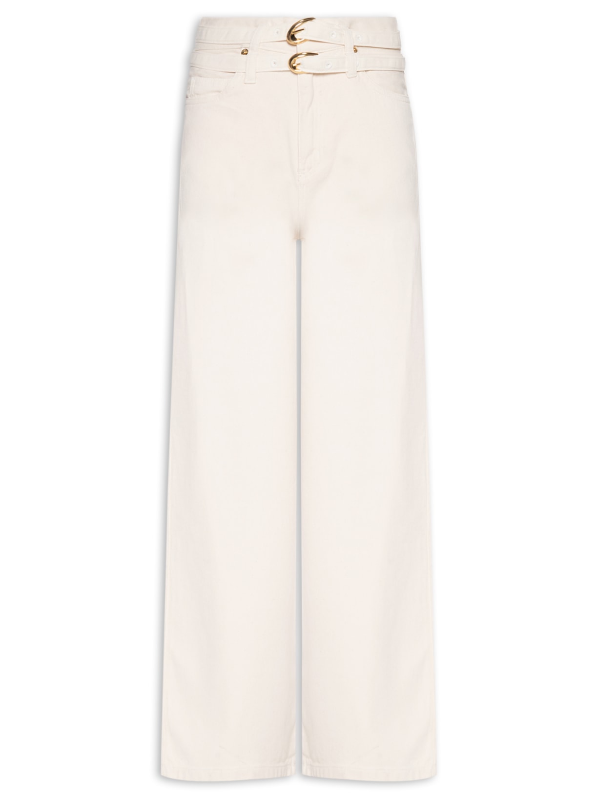 Calça Feminina Sarja Wide Leg Double Cinto Branco Animale Jeans