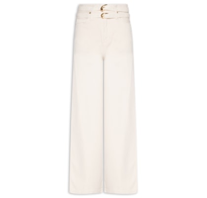 Calça Feminina Sarja Wide Leg Double Cinto - Branco