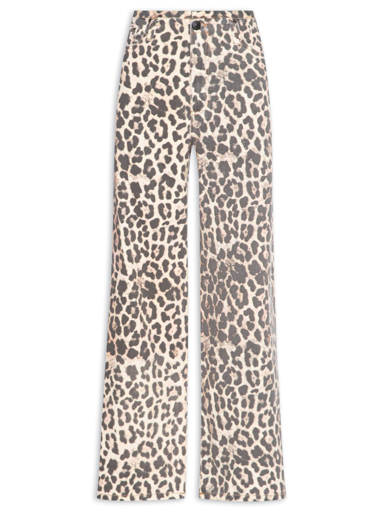 Calça Feminina Sarja Wide Leg Estampa Onça Skin - Animal Print