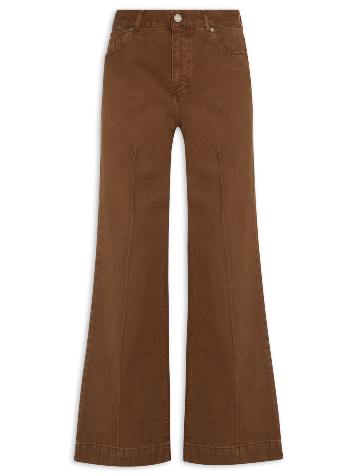 Calça Feminina Sarja Wide Leg Estonada Nervura - Marrom