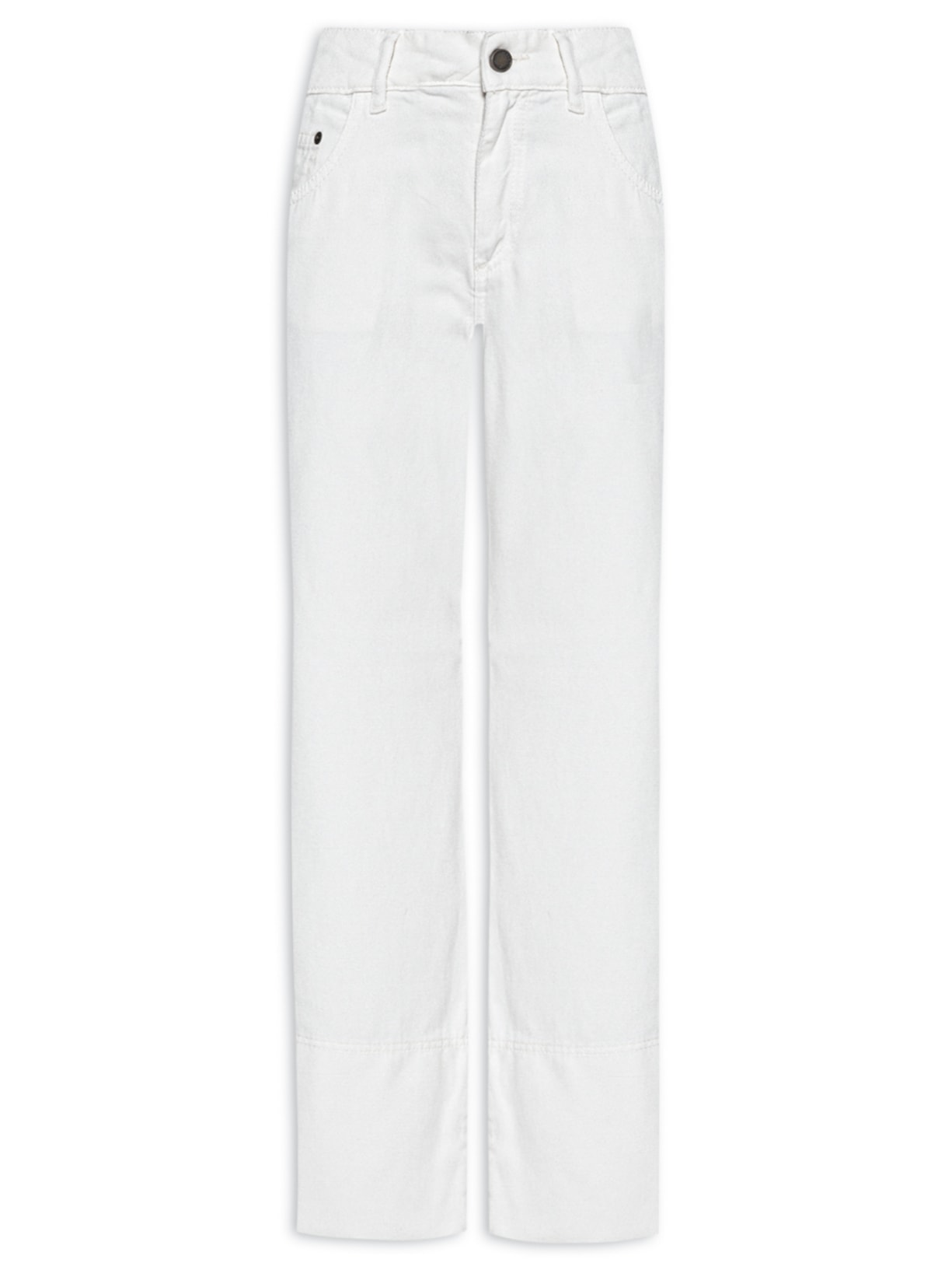 Calça Feminina Sarja Wide Leg Pespontos - Branco