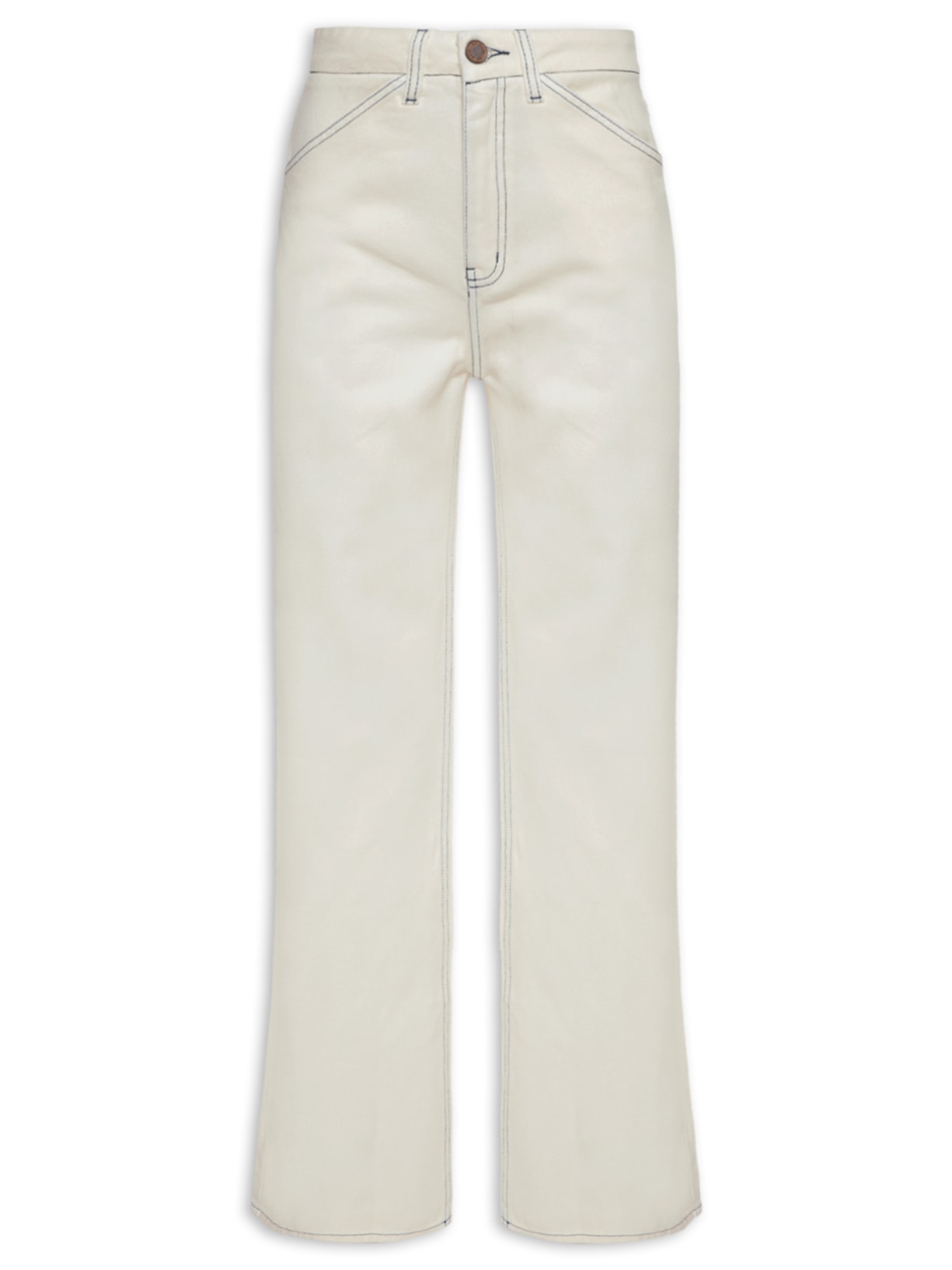 Calça Feminina Sarja Wide Pesponto Marinho Off White Maria Filó