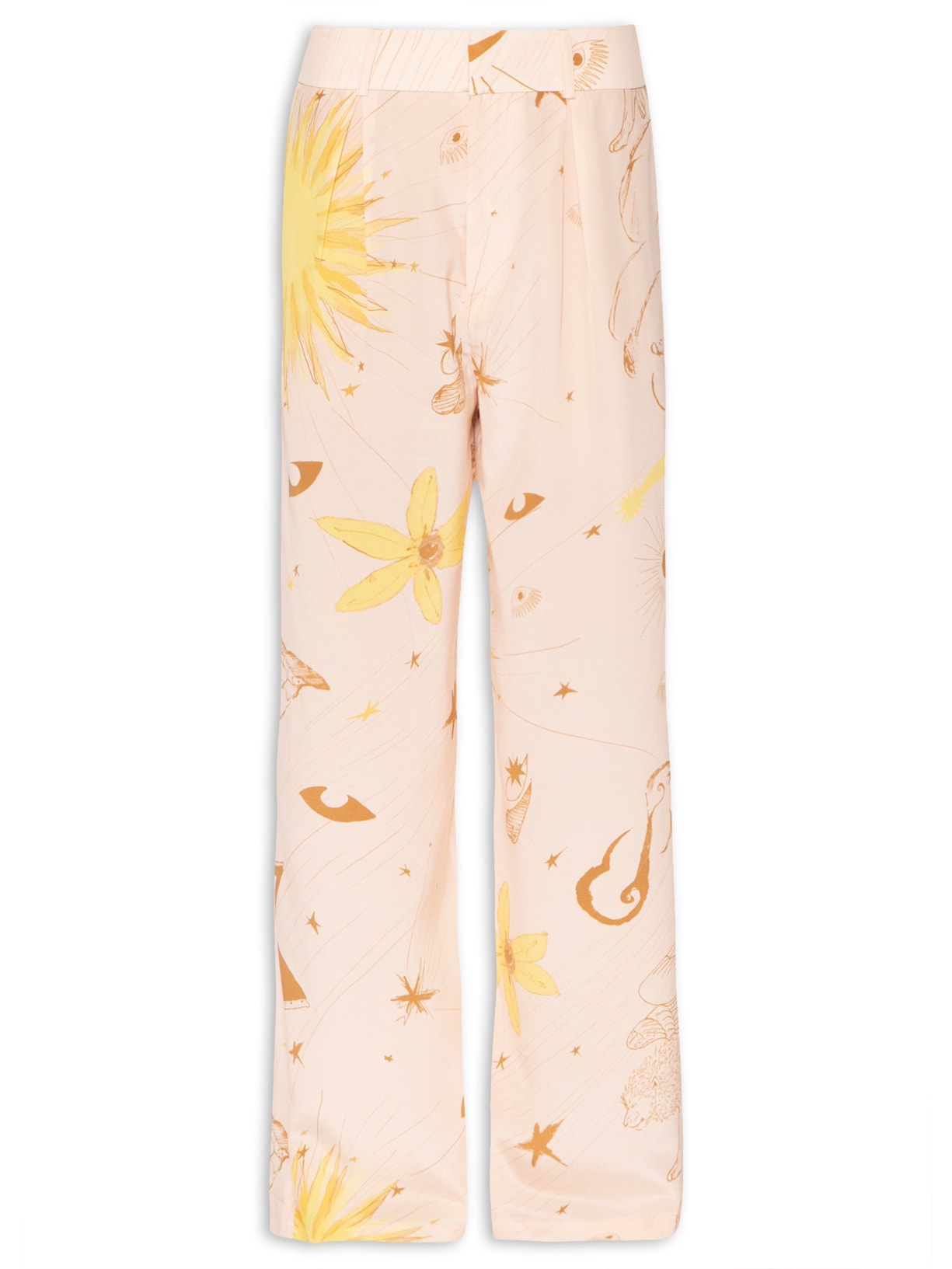 Calça Feminina Seda Abstrato Mistico - Bege