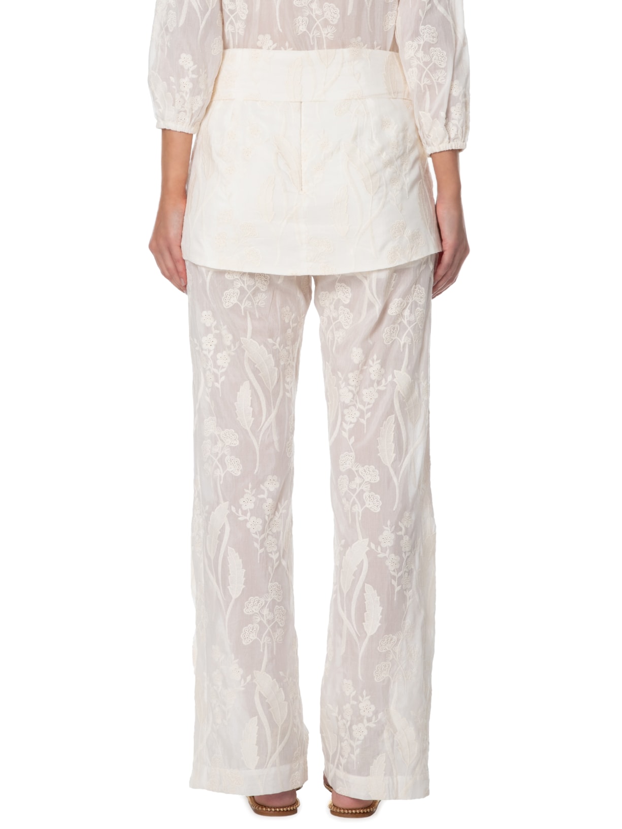 Calça Feminina Seda Pantalona Bordado Off White Maria Filó