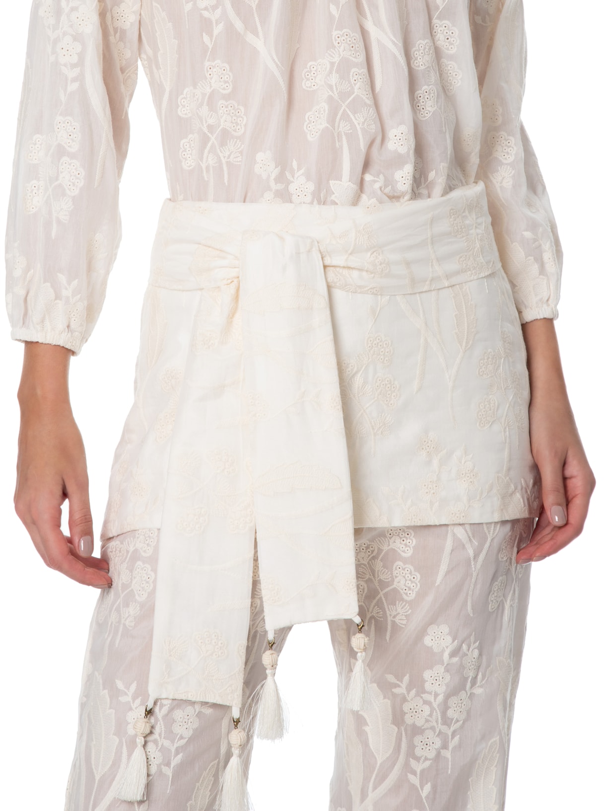 Calça Feminina Seda Pantalona Bordado Off White Maria Filó