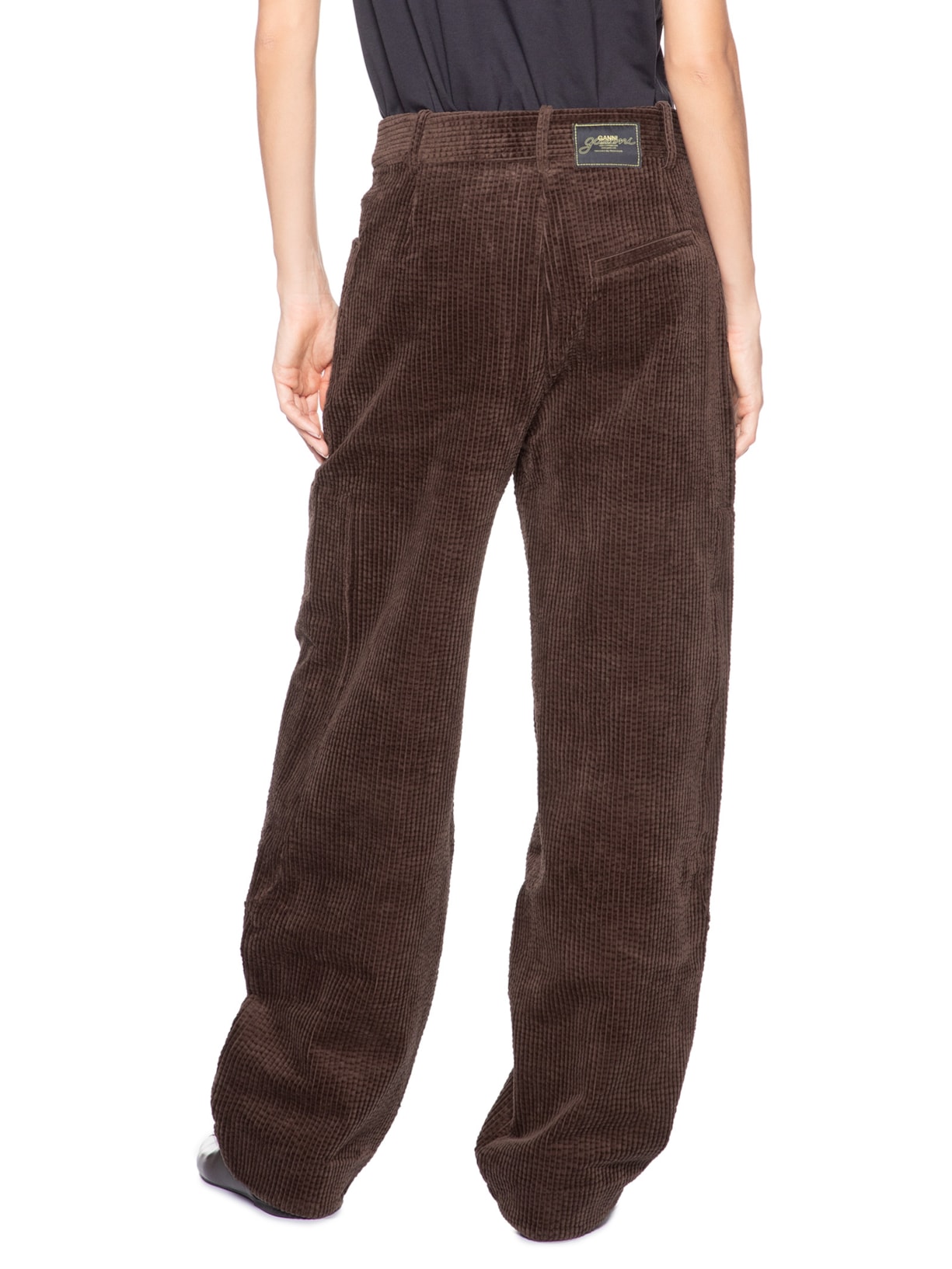 Calça Feminina Seersucker Curduroy Marrom Ganni