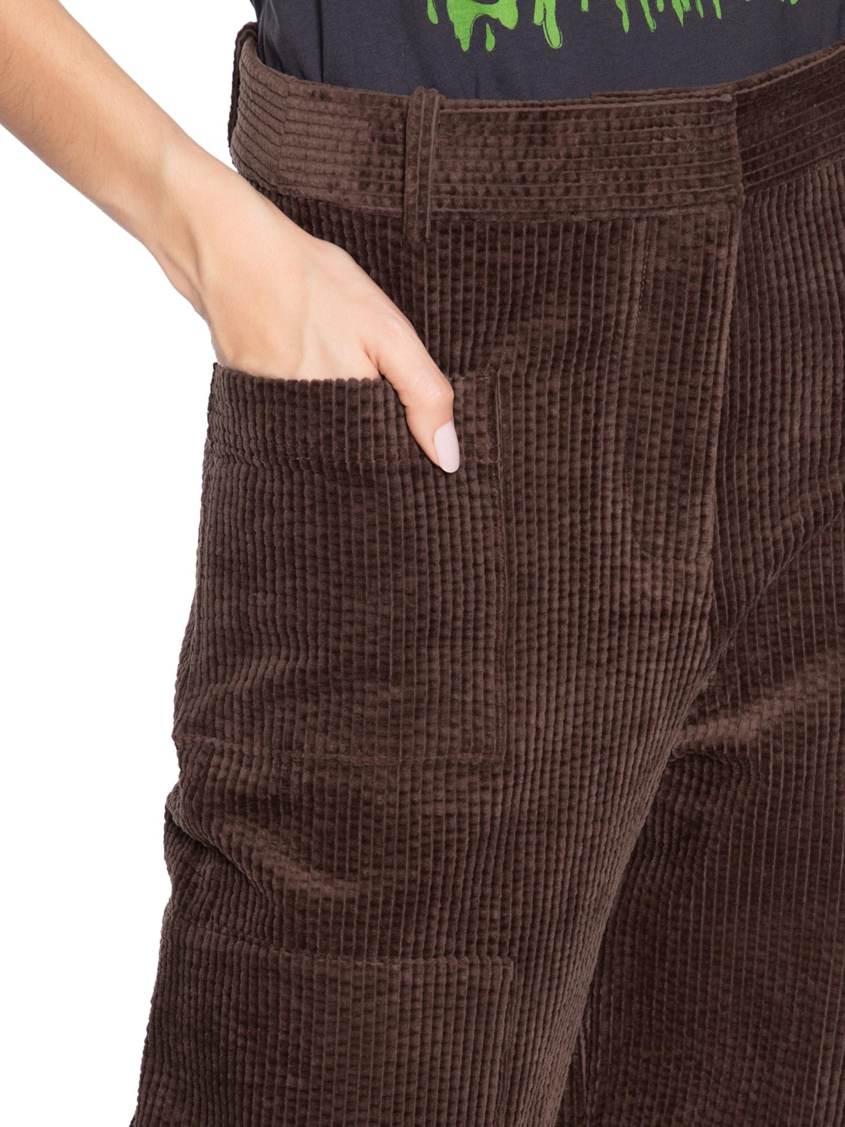 Calça Feminina Seersucker Curduroy Marrom Ganni