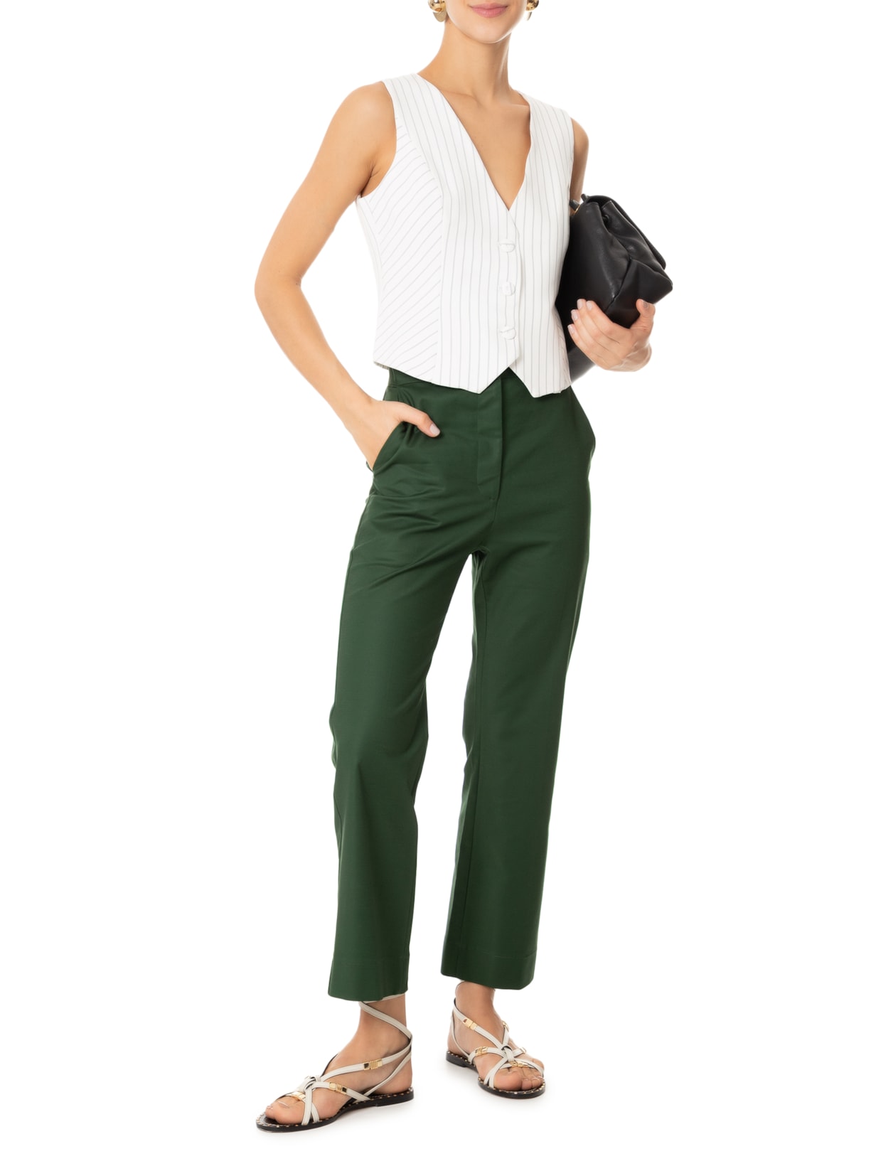 Calça Feminina Semi Flare Bolso Faca Verde Andrea Marques