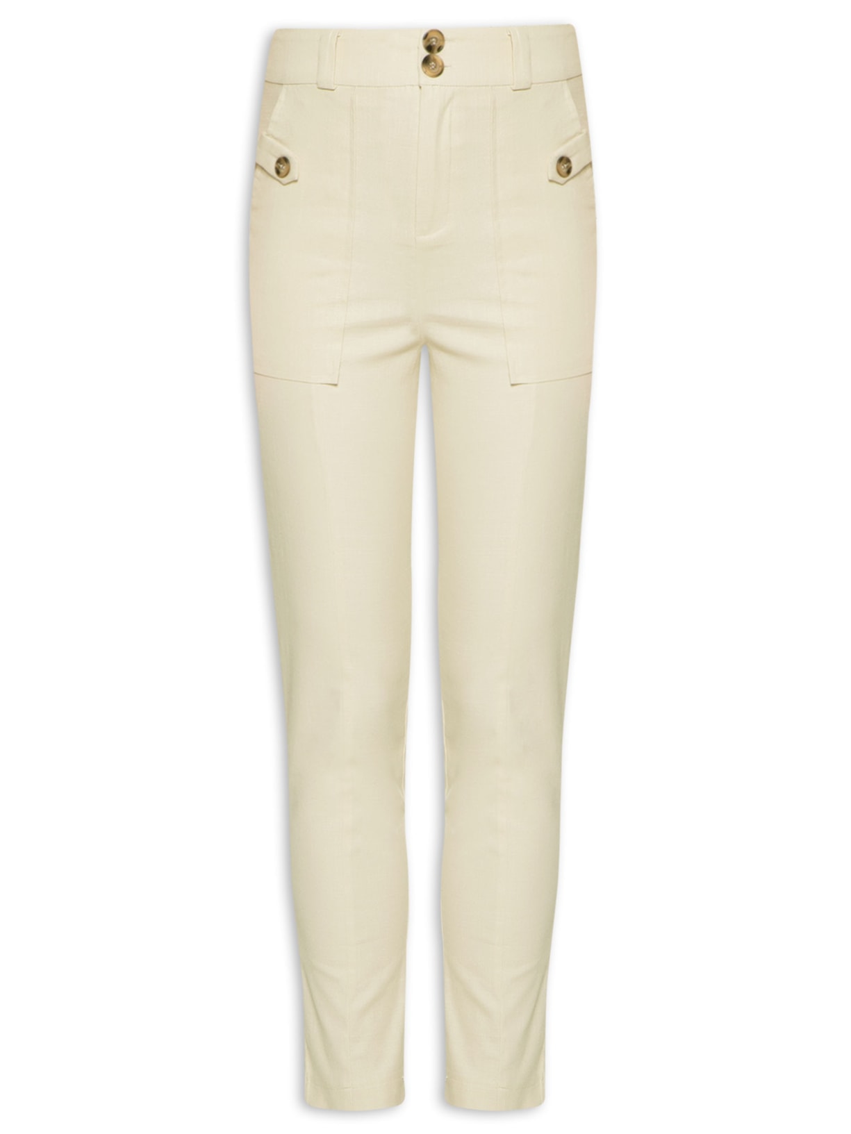 Calça Feminina Skinny Com Cós Largo E Botões - Off White