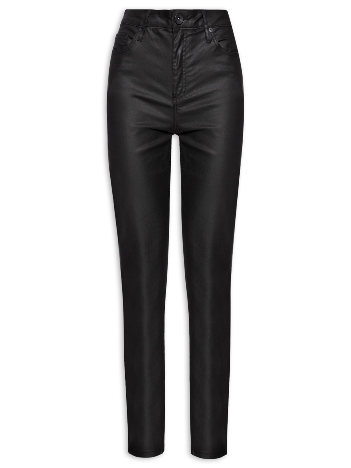 Calça Feminina Skinny Resinada Cintura Alta Shoulder Preto